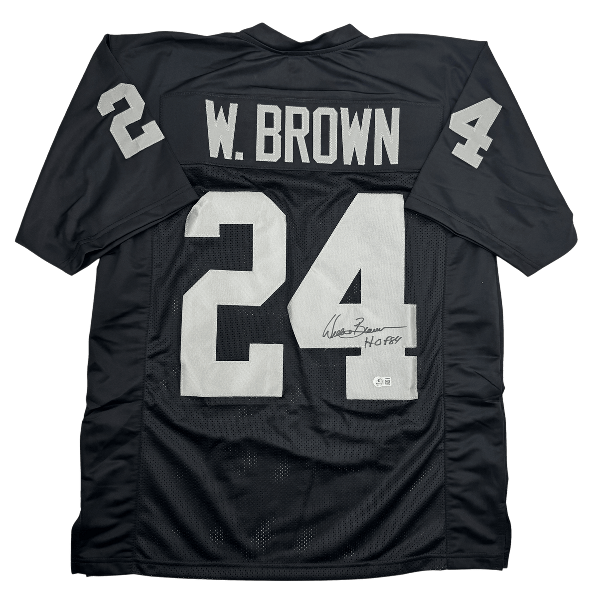 Autographed/Signed Willie Brown HOF 84  Las Vegas Oakland Black Football Jersey JSA COA