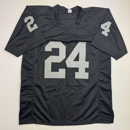 Autographed/Signed Willie Brown HOF 84  Las Vegas Oakland Black Football Jersey JSA COA