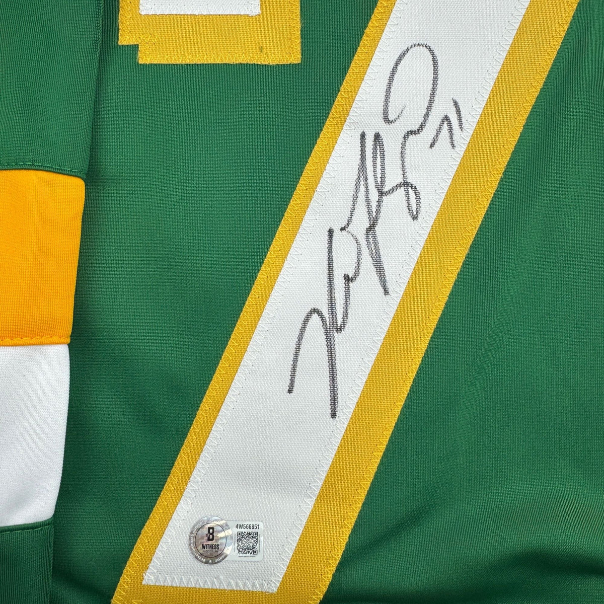 Autographed/Signed Nick Foligno Minnesota Green Hockey Jersey Beckett BAS COA