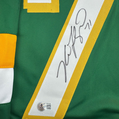 Autographed/Signed Nick Foligno Minnesota Green Hockey Jersey Beckett BAS COA