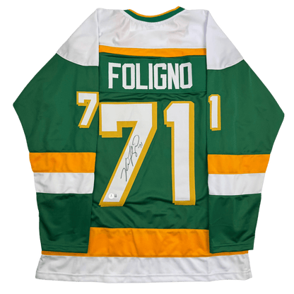 Autographed/Signed Nick Foligno Minnesota Green Hockey Jersey Beckett BAS COA