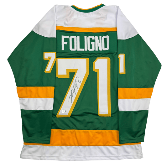 Autographed/Signed Nick Foligno Minnesota Green Hockey Jersey Beckett BAS COA