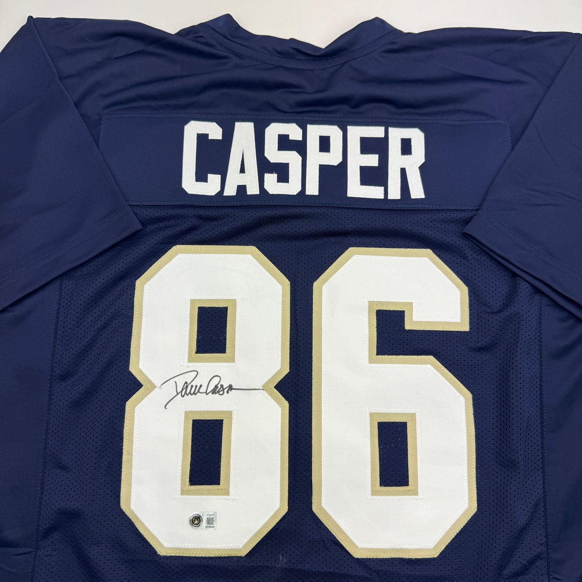 Autographed/Signed Dave Casper Notre Dame Blue College Football Jersey Beckett BAS COA