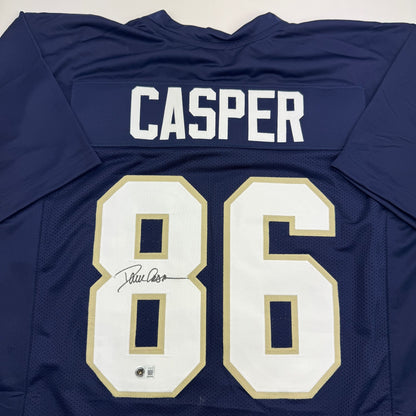 Autographed/Signed Dave Casper Notre Dame Blue College Football Jersey Beckett BAS COA