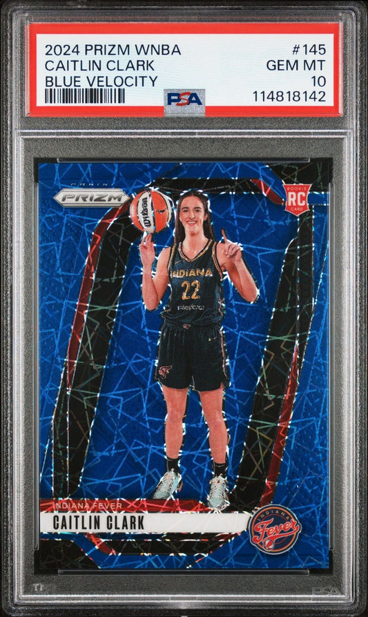 Graded 2024 Panini Prizm WNBA Caitlin Clark #145 Blue Velocity Rookie RC Basketball Card PSA 10 Gem Mint