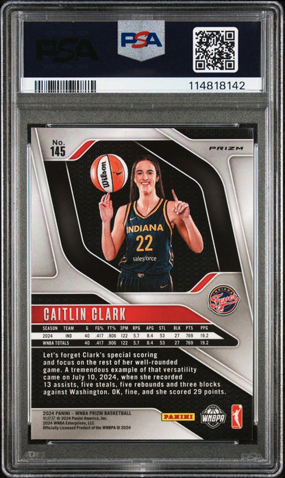 Graded 2024 Panini Prizm WNBA Caitlin Clark #145 Blue Velocity Rookie RC Basketball Card PSA 10 Gem Mint