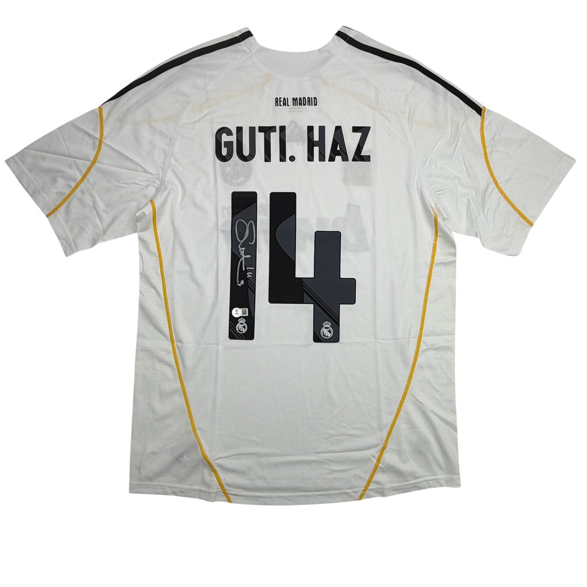Autographed/Signed Guti Hernandez Real Madrid White Soccer Futbol Jersey Beckett BAS COA