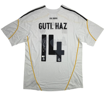 Autographed/Signed Guti Hernandez Real Madrid White Soccer Futbol Jersey Beckett BAS COA