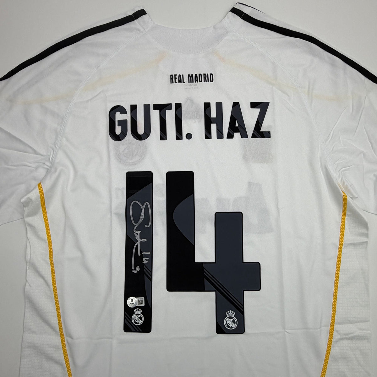 Autographed/Signed Guti Hernandez Real Madrid White Soccer Futbol Jersey Beckett BAS COA