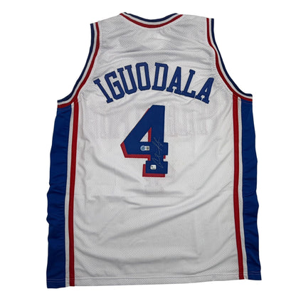 Autographed/Signed Andre Iguodala Philadelphia White Basketball Jersey Beckett BAS COA