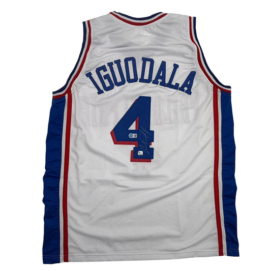 Autographed/Signed Andre Iguodala Philadelphia White Basketball Jersey Beckett BAS COA