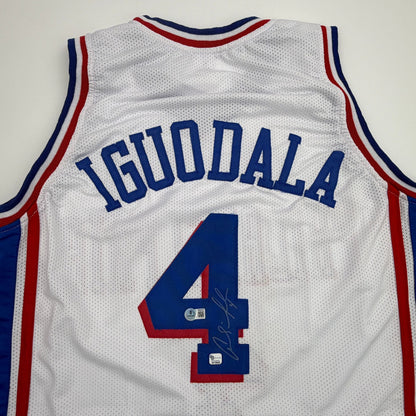 Autographed/Signed Andre Iguodala Philadelphia White Basketball Jersey Beckett BAS COA