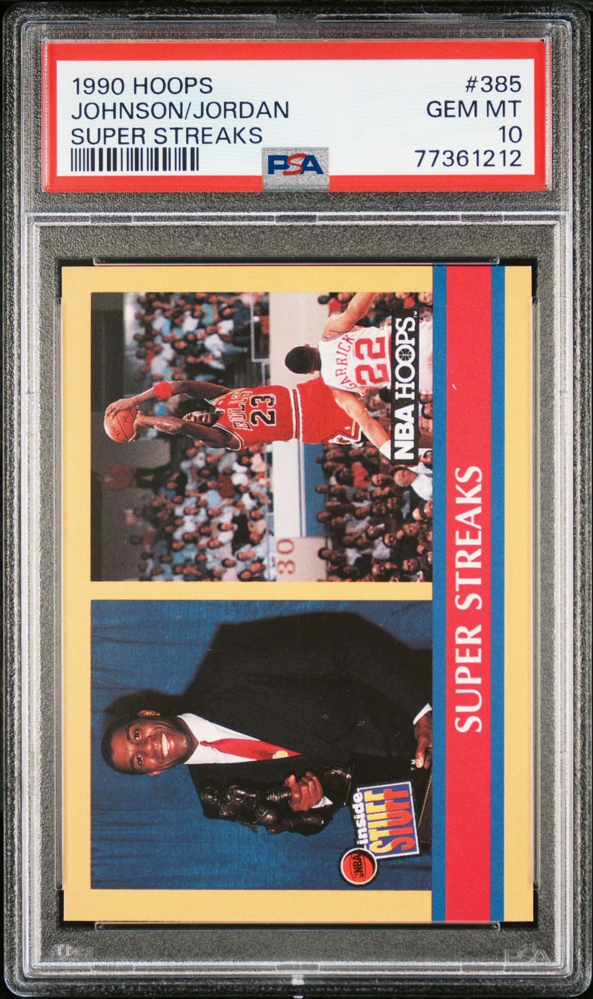 Graded 1990 NBA Hoops Michael Jordan #385 Magic Johnson Super Streaks Basketball Card PSA 10 Gem Mint