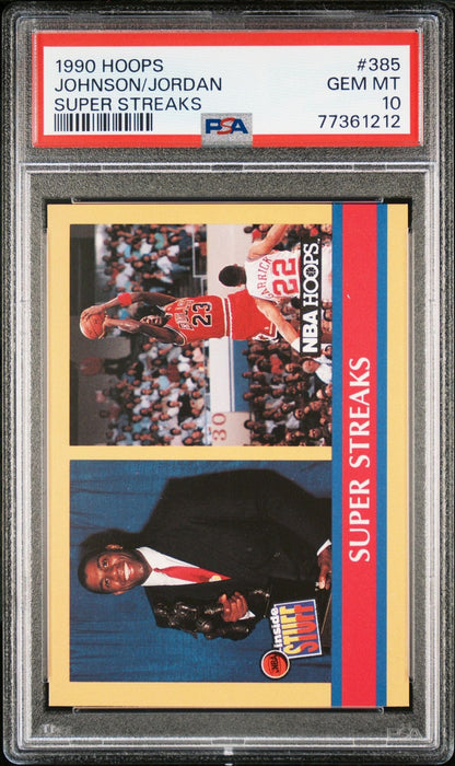 Graded 1990 NBA Hoops Michael Jordan #385 Magic Johnson Super Streaks Basketball Card PSA 10 Gem Mint