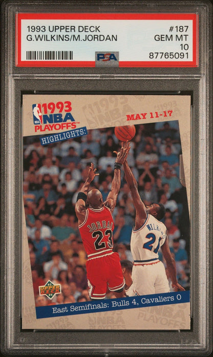 Graded 1993 Upper Deck UD Michael Jordan #187 NBA Playoffs Basketball Card PSA 10 Gem Mint