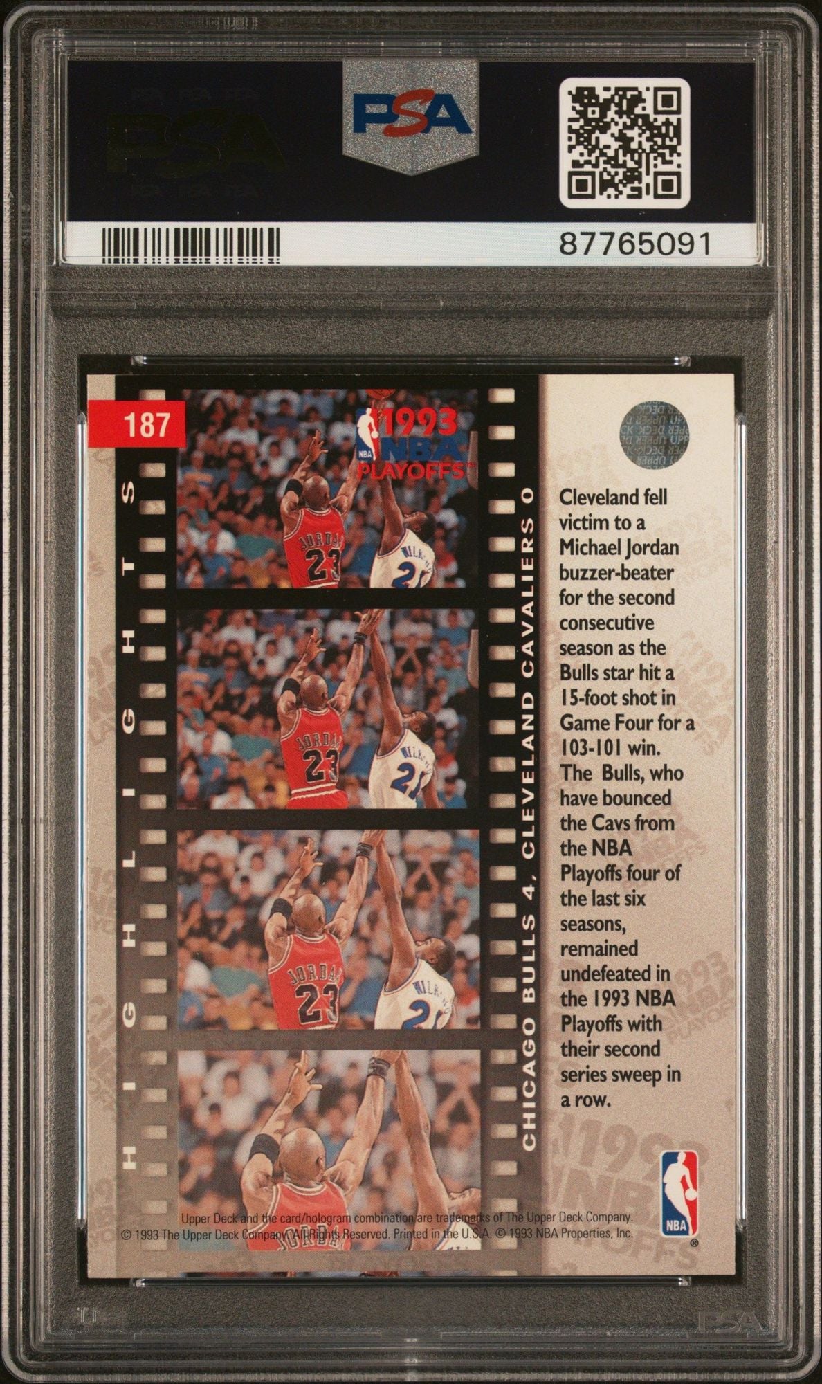 Graded 1993 Upper Deck UD Michael Jordan #187 NBA Playoffs Basketball Card PSA 10 Gem Mint