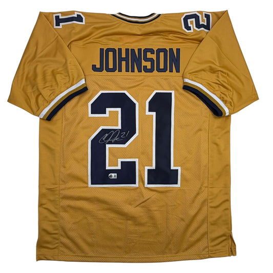 Autographed/Signed Calvin Johnson Georgia Tech Gold College Football Jersey Beckett BAS COA