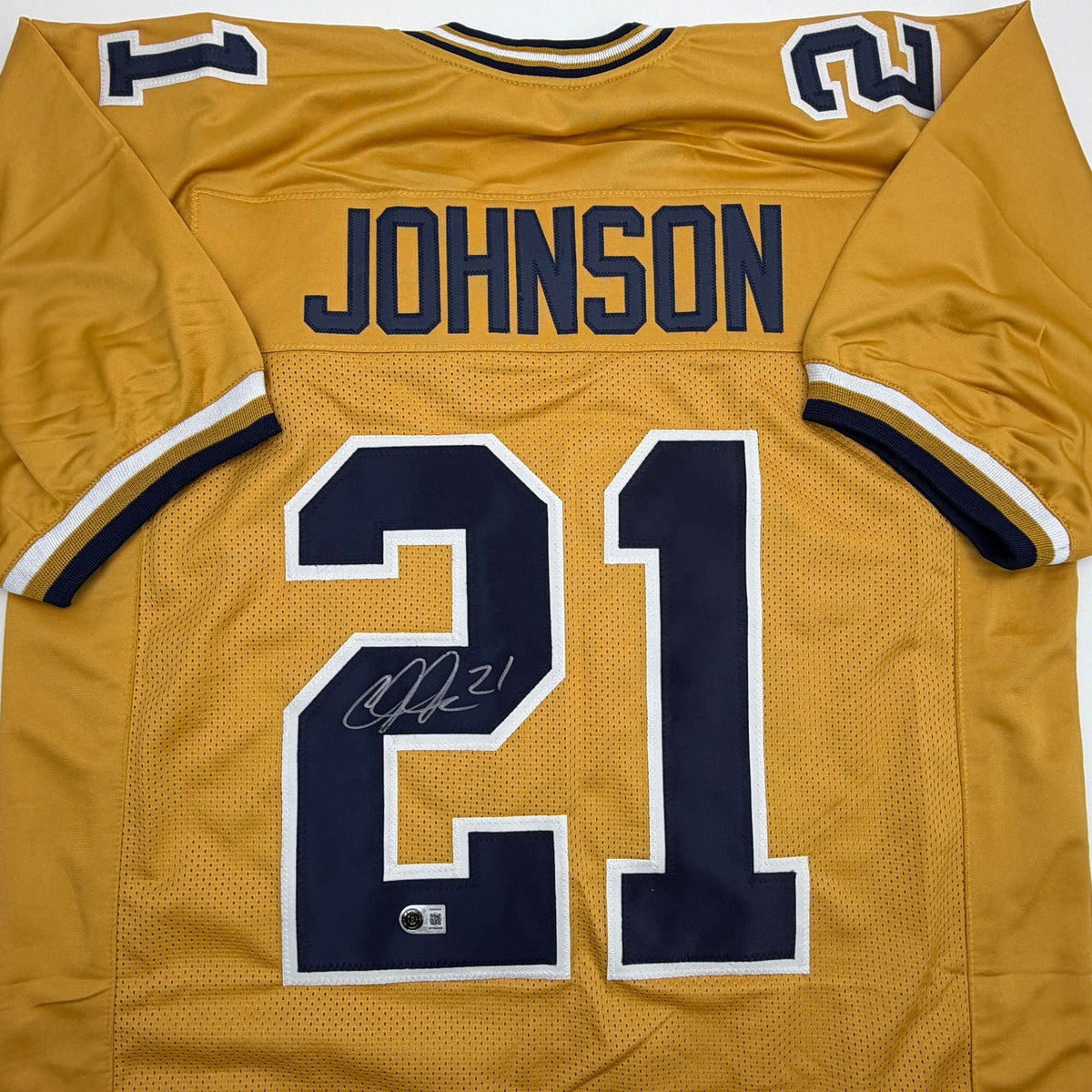 Autographed/Signed Calvin Johnson Georgia Tech Gold College Football Jersey Beckett BAS COA