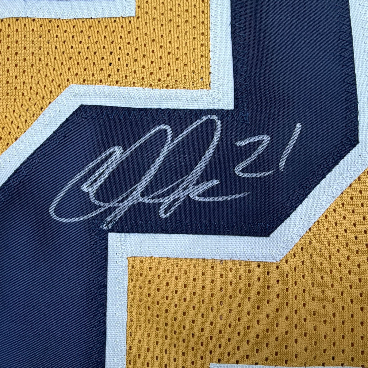 Autographed/Signed Calvin Johnson Georgia Tech Gold College Football Jersey Beckett BAS COA