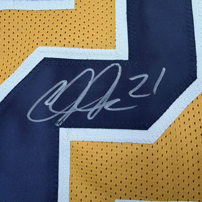 Autographed/Signed Calvin Johnson Georgia Tech Gold College Football Jersey Beckett BAS COA