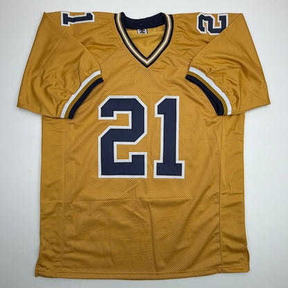 Autographed/Signed Calvin Johnson Georgia Tech Gold College Football Jersey Beckett BAS COA