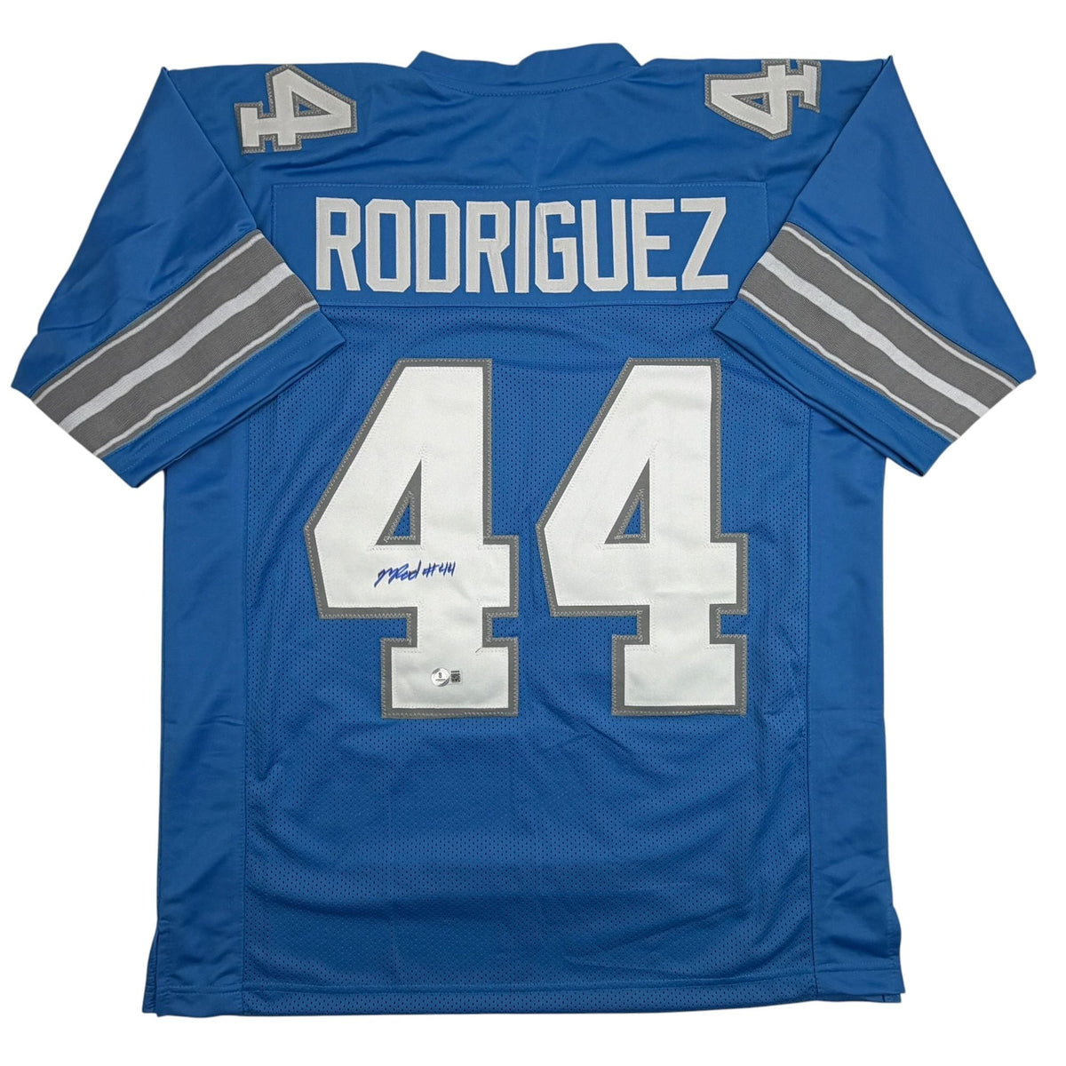 Autographed/Signed Malcolm Rodriguez Detroit Blue Football Jersey Beckett BAS COA #2