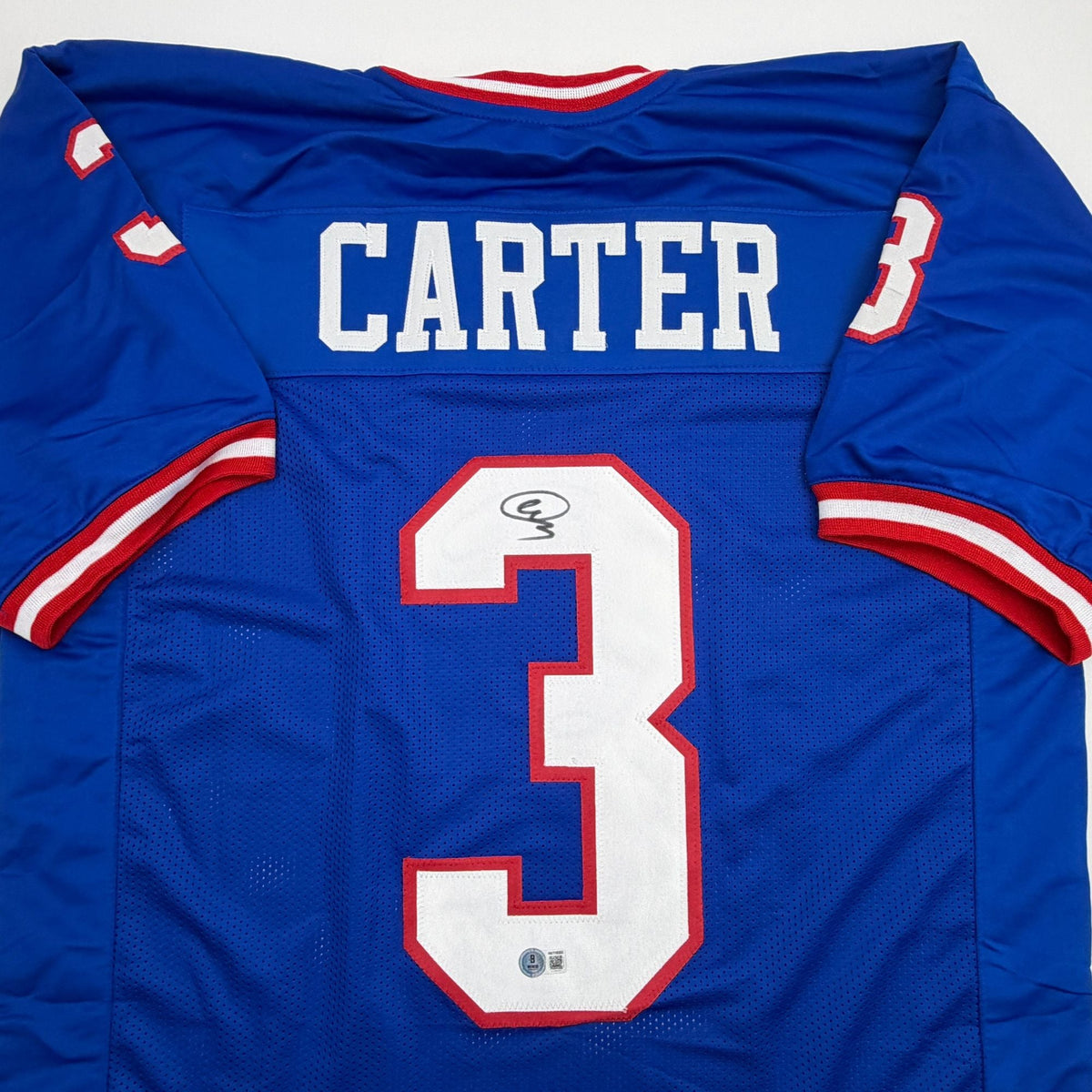 Autographed/Signed Abdul Carter New York #3 Retro Blue Football Jersey Beckett BAS COA