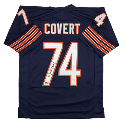 Autographed/Signed Jim Jimbo Covert Chicago Blue Football Jersey Beckett BAS COA