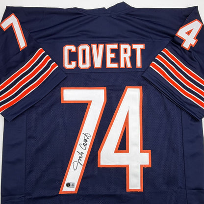 Autographed/Signed Jim Jimbo Covert Chicago Blue Football Jersey Beckett BAS COA