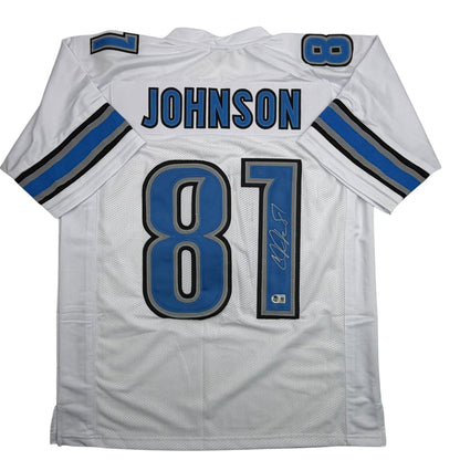 Autographed/Signed Calvin Johnson Detroit White Football Jersey JSA COA #2