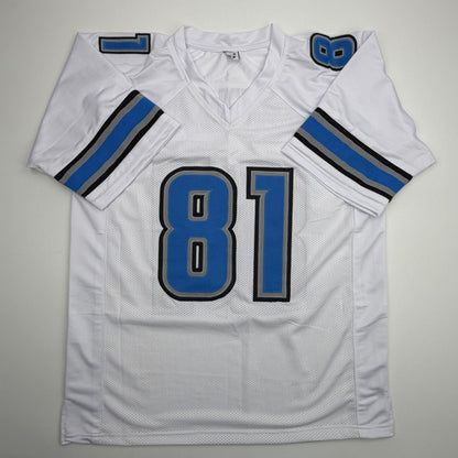 Autographed/Signed Calvin Johnson Detroit White Football Jersey JSA COA #2