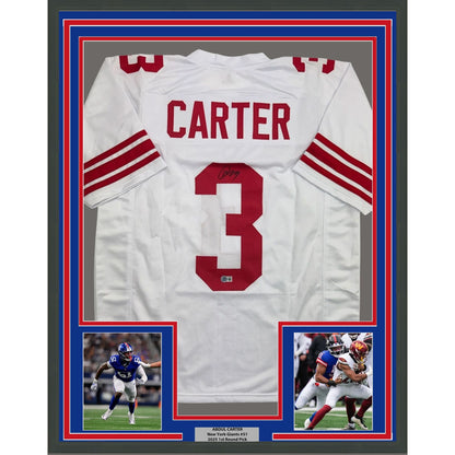 Framed Autographed/Signed Abdul Carter 35x39 New York White Football Jersey Beckett BAS COA