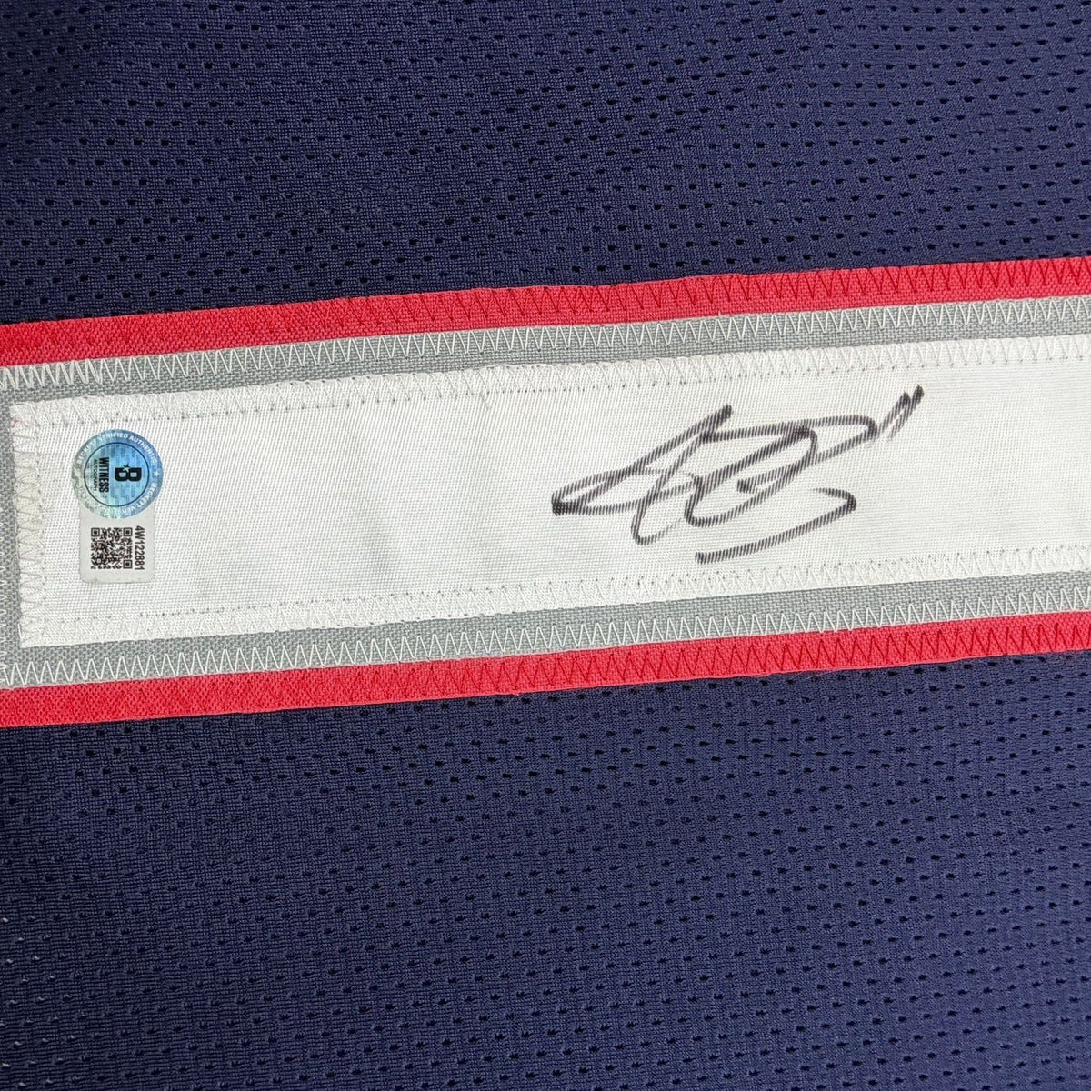 Framed Autographed/Signed AJ A.J. Brown 35x39 New England Blue Football Jersey Beckett BAS COA