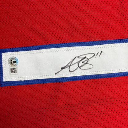 Framed Autographed/Signed AJ A.J. Brown 35x39 New England Red Football Jersey Beckett BAS COA