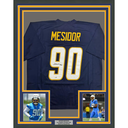 Framed Autographed/Signed Akheem Mesidor 35x39 Los Angeles San Diego Navy Blue Football Jersey JSA COA