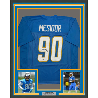 Framed Autographed/Signed Akheem Mesidor 35x39 Los Angeles San Diego Powder Blue Football Jersey JSA COA