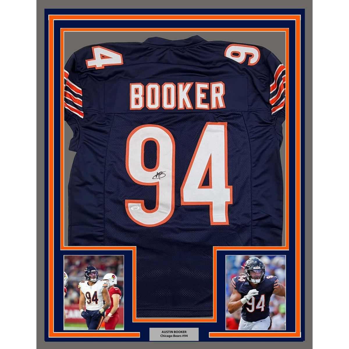 Framed Autographed/Signed Austin Booker 35x39 Chicago Blue Football Jersey JSA COA