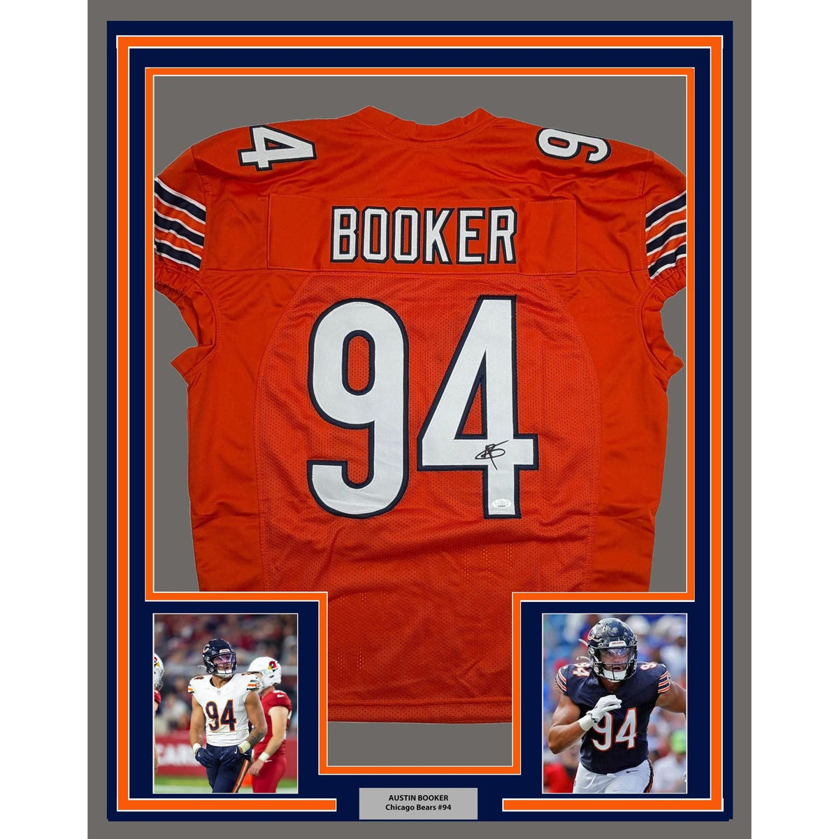 Framed Autographed/Signed Austin Booker 35x39 Chicago Orange Pro Cut Football Jersey JSA COA