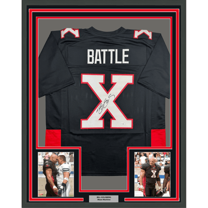 Framed Autographed/Signed Bill Goldberg Battle X 35x39 Mean Machine The Longest Yard Black Football Jersey JSA COA