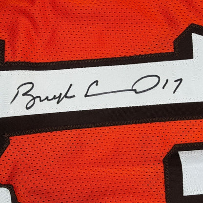 Framed Autographed/Signed Braylon Edwards 35x39 Cleveland Orange Football Jersey Beckett BAS COA