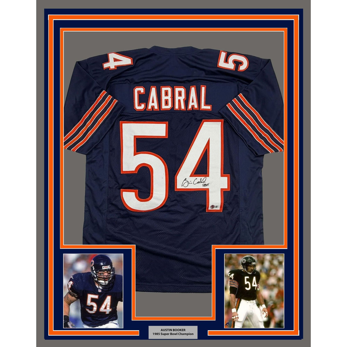 Framed Autographed/Signed Brian Cabral 35x39 Chicago Blue Football Jersey Beckett BAS COA