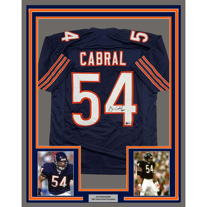 Framed Autographed/Signed Brian Cabral 35x39 Chicago Blue Football Jersey Beckett BAS COA
