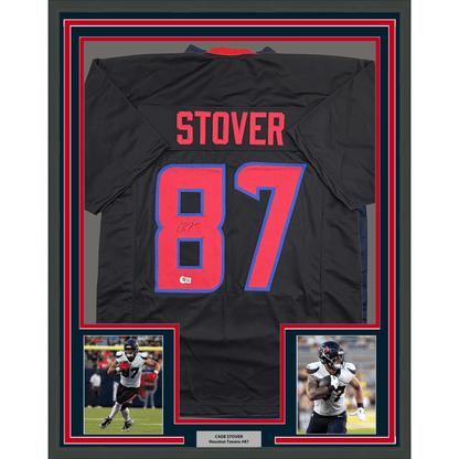 Framed Autographed/Signed Cade Stover 35x39 Houston Black Football Jersey Beckett BAS COA