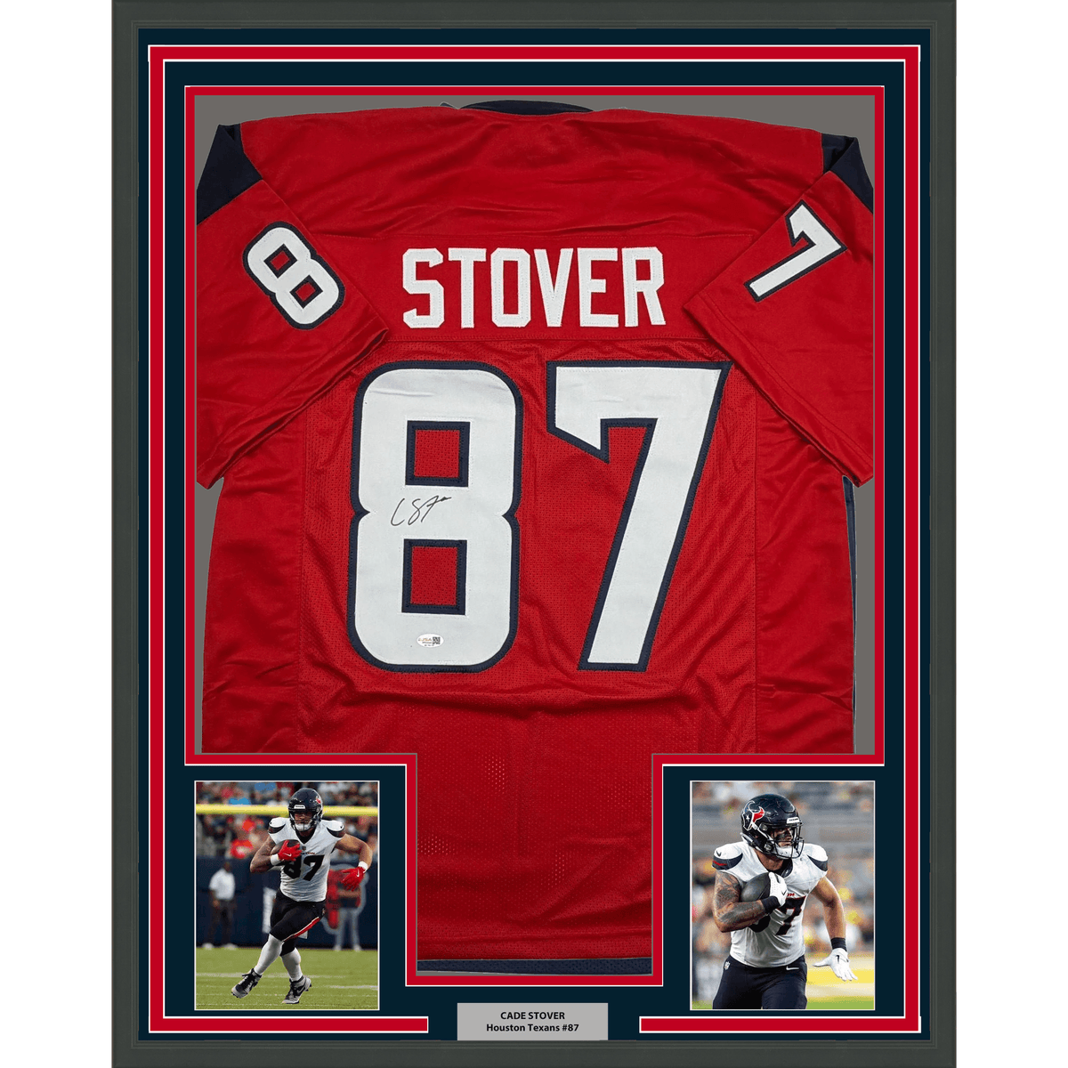 Framed Autographed/Signed Cade Stover 35x39 Houston Red Football Jersey JSA COA