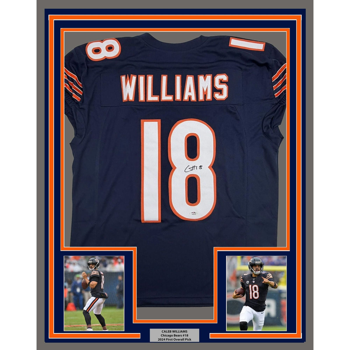 Framed Autographed/Signed Caleb Williams 35x39 Chicago Blue Pro Cut Football Jersey PSA/DNA COA