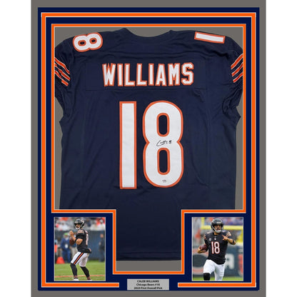 Framed Autographed/Signed Caleb Williams 35x39 Chicago Blue Pro Cut Football Jersey PSA/DNA COA