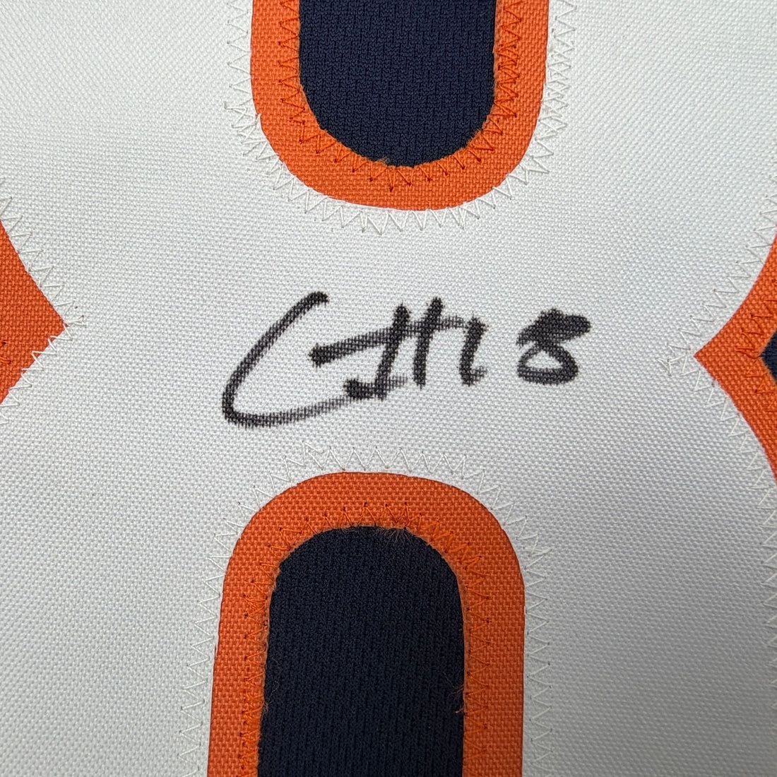 Framed Autographed/Signed Caleb Williams 35x39 Chicago Blue Pro Cut Football Jersey PSA/DNA COA