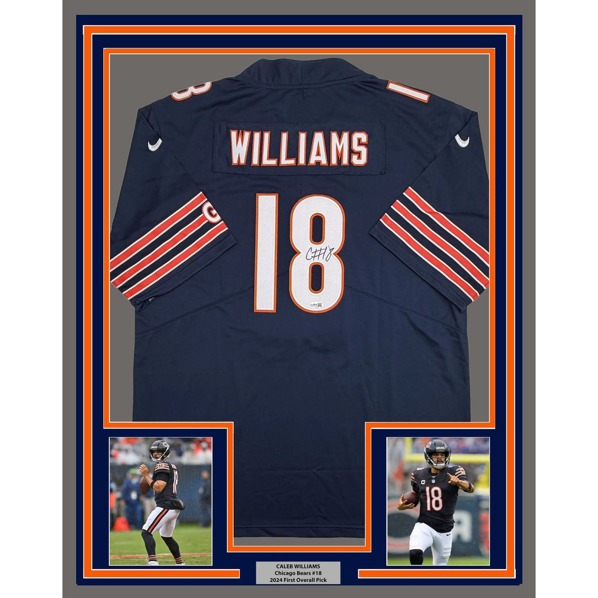 Framed Autographed/Signed Caleb Williams 35x39 Chicago Blue Football Jersey JSA COA