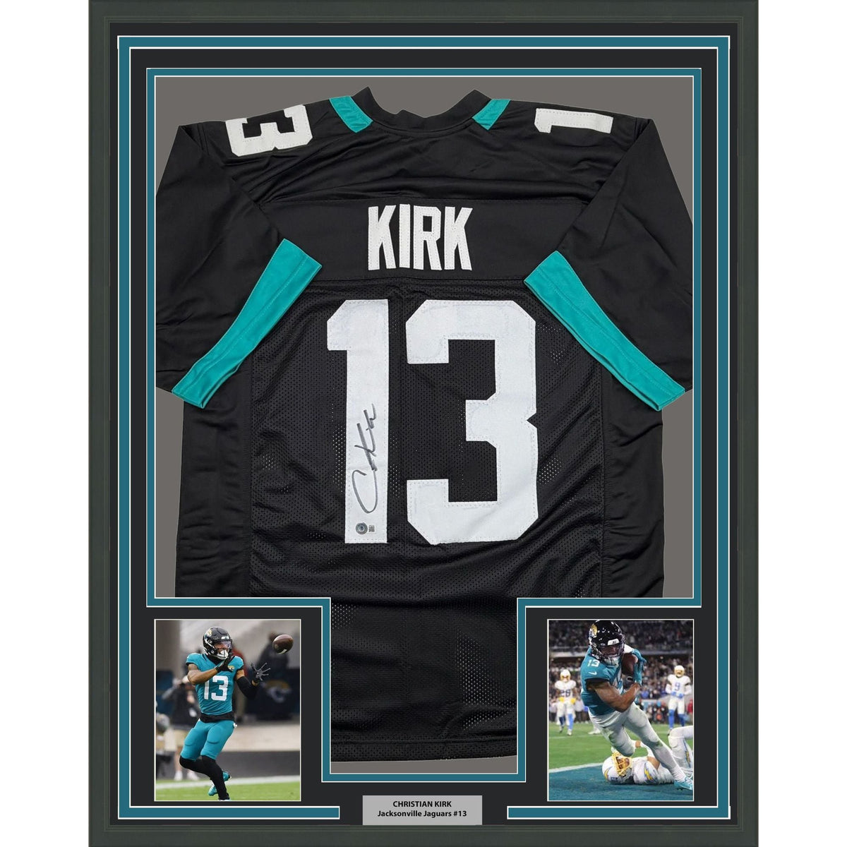 Framed Autographed/Signed Christian Kirk 35x39 Jacksonville Black Football Jersey Beckett BAS COA