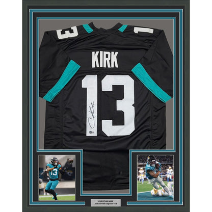 Framed Autographed/Signed Christian Kirk 35x39 Jacksonville Black Football Jersey Beckett BAS COA